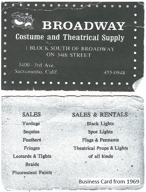 Broadway Costumes business card from 1969